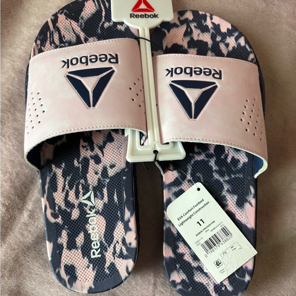Reebok Pink and Navy Slide Sandals